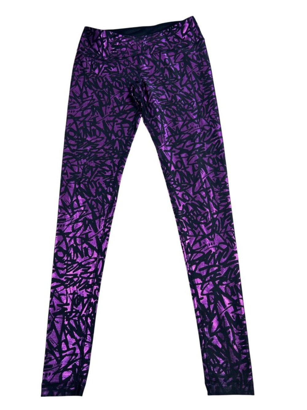 Zumba Wear Spicy Purple & Black Abstract Metallic Print Leggings Women's XS EUC